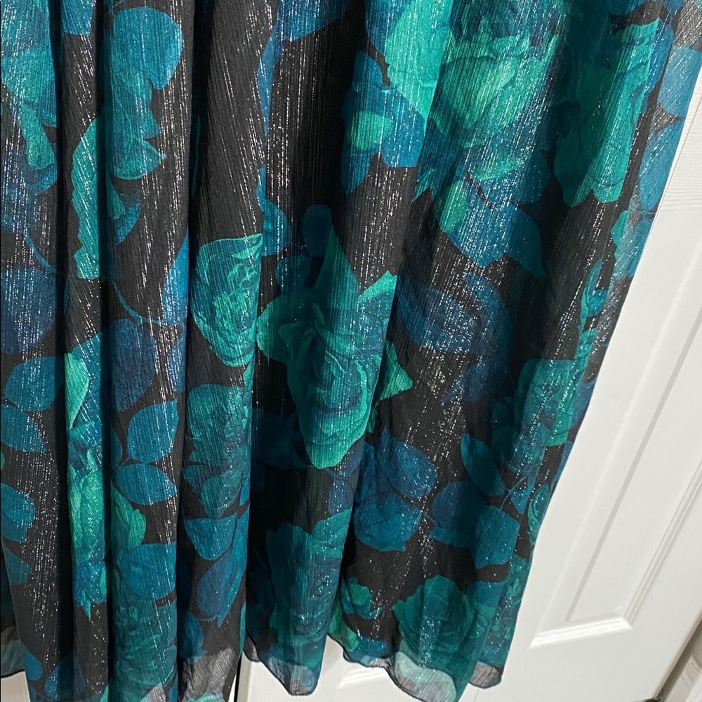 Festive Enfocus petite floral green & silver sparkle sheer lined dress size 14P - Picture 10 of 14